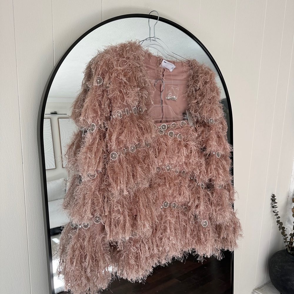 ASOS Blush Feathered Jacket with Silver Details - Picture 2 of 11